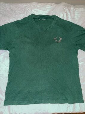 True Religion Dark Green Short-Sleeve V-Neck Tee with Chest Horseshoe Logo